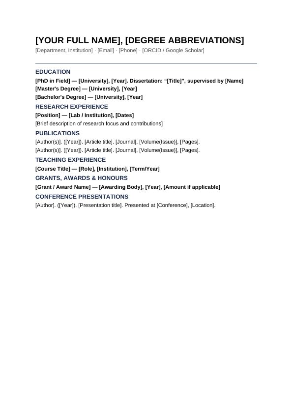 Preview of Academic CV Template