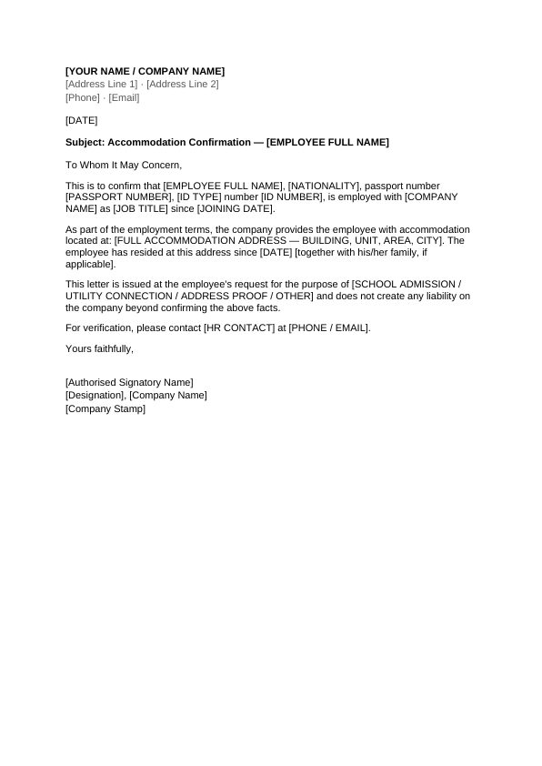 Preview of Accommodation Letter from Employer