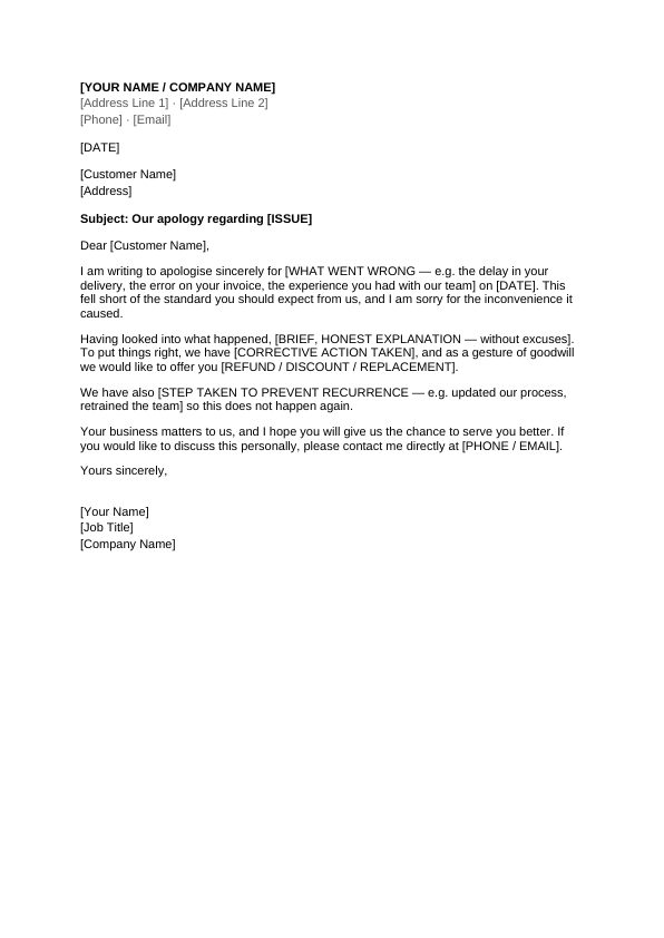 Preview of Business Apology Letter