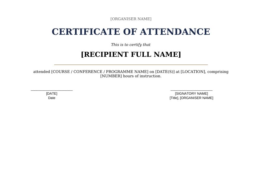 Preview of Attendance Certificate Template