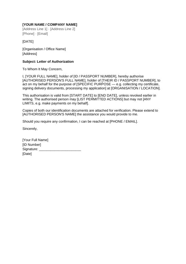 Preview of Authorization Letter Template