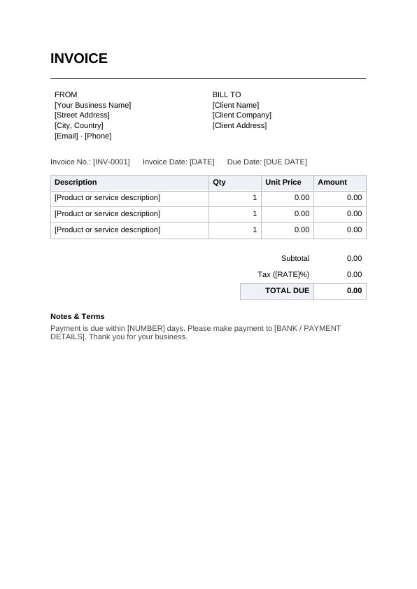 Preview of Basic Invoice Template