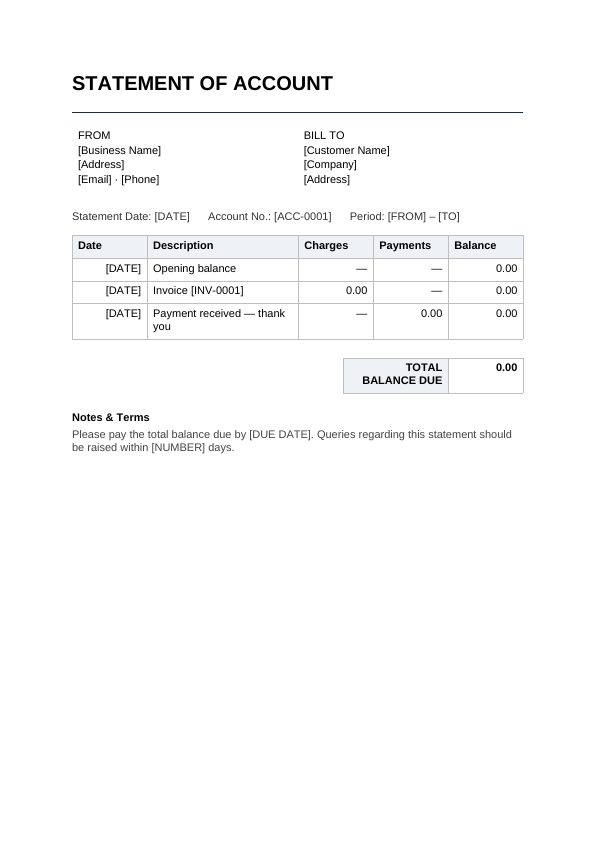 Preview of Billing Statement Template