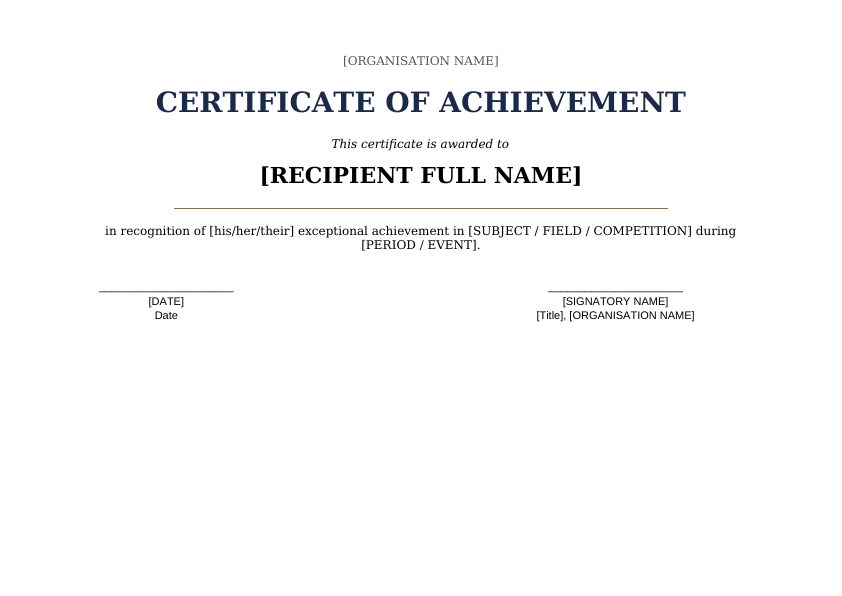 Preview of Certificate of Achievement
