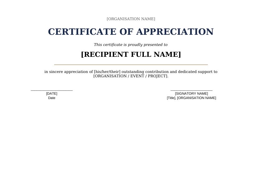 Preview of Certificate of Appreciation