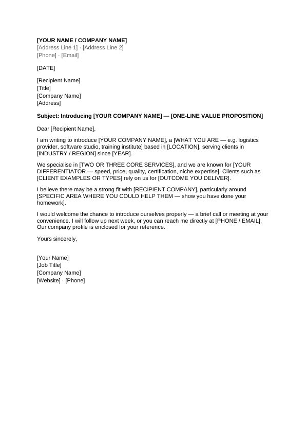 Preview of Company Introduction Letter