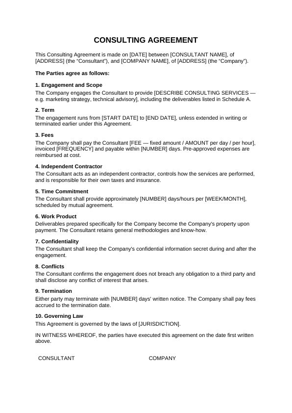 Preview of Consulting Agreement Template