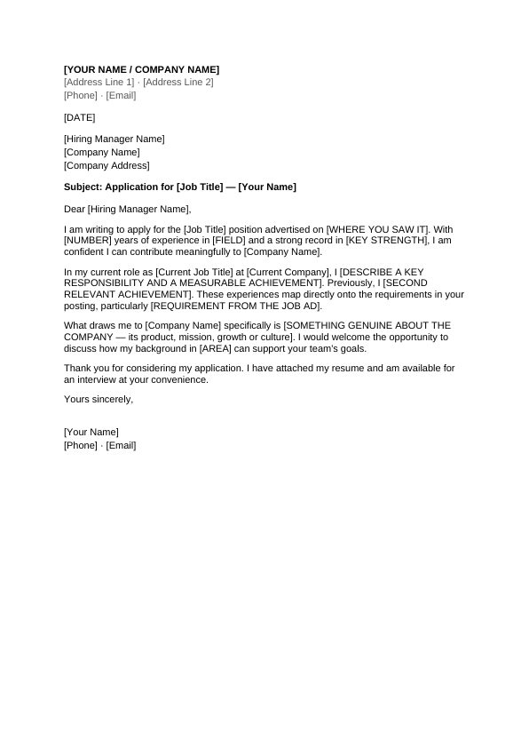 Preview of Cover Letter Template