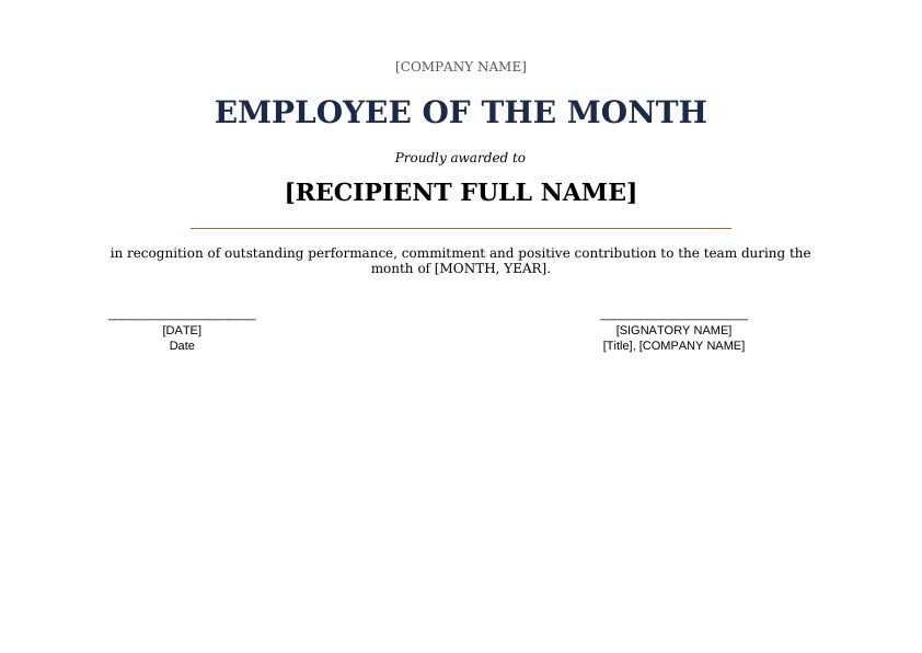 Preview of Employee of the Month Certificate