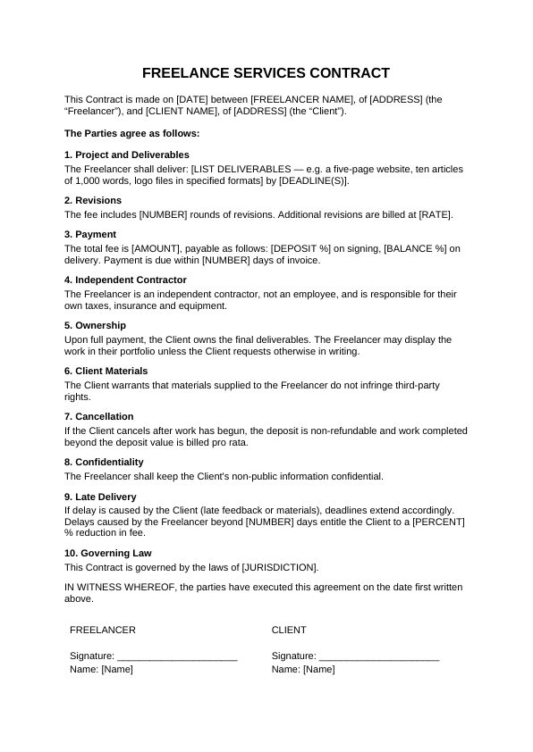 Preview of Freelance Contract Template