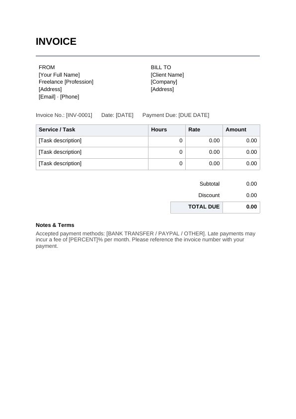 Preview of Freelance Invoice Template