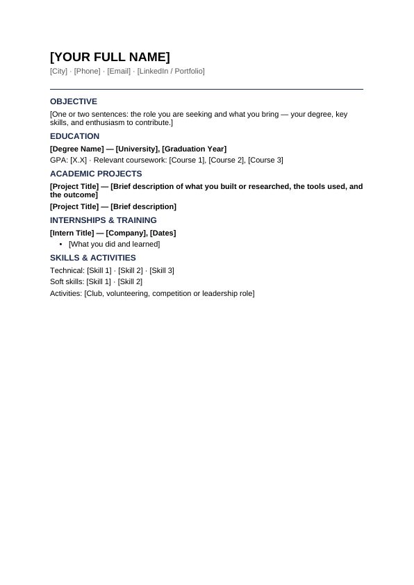 Preview of Fresher / Graduate Resume Template