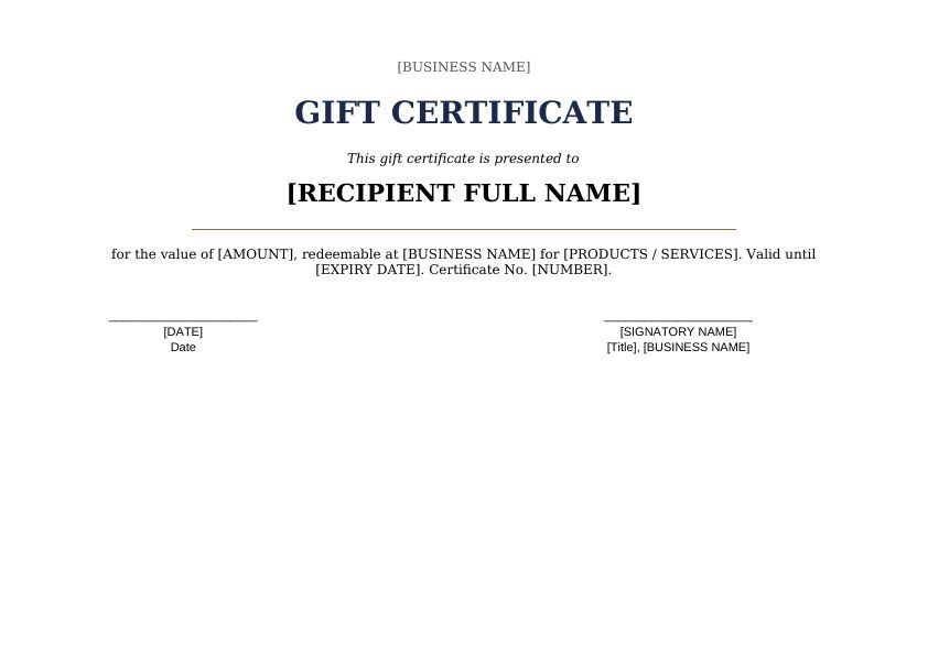 Preview of Gift Certificate Template