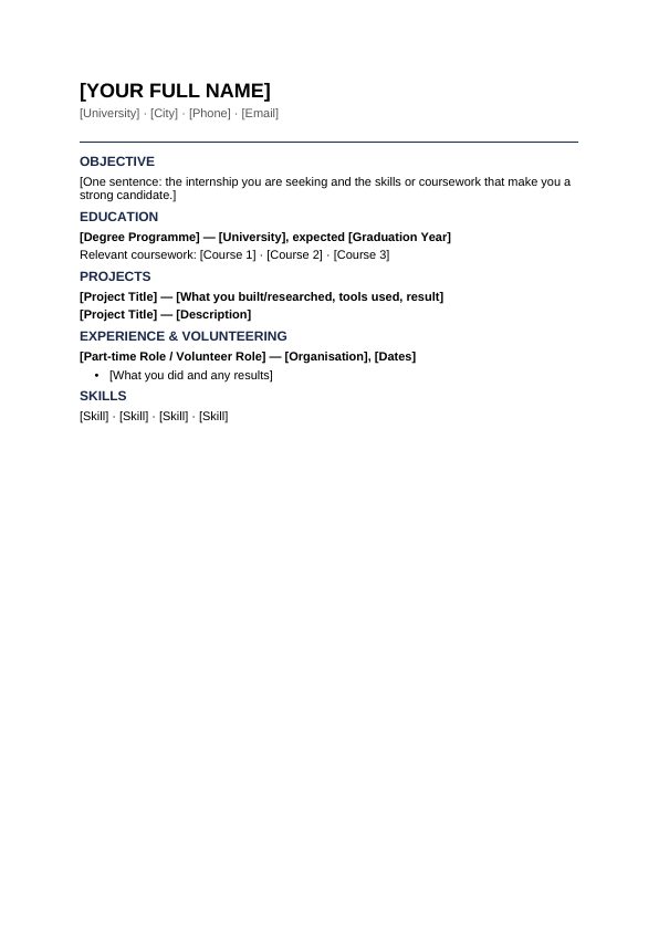 Preview of Internship Resume Template