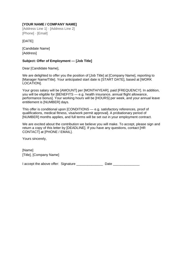 Preview of Job Offer Letter Template