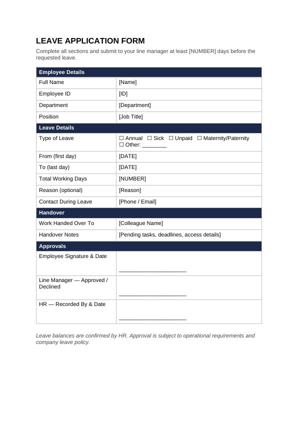 Preview of Leave Application Form