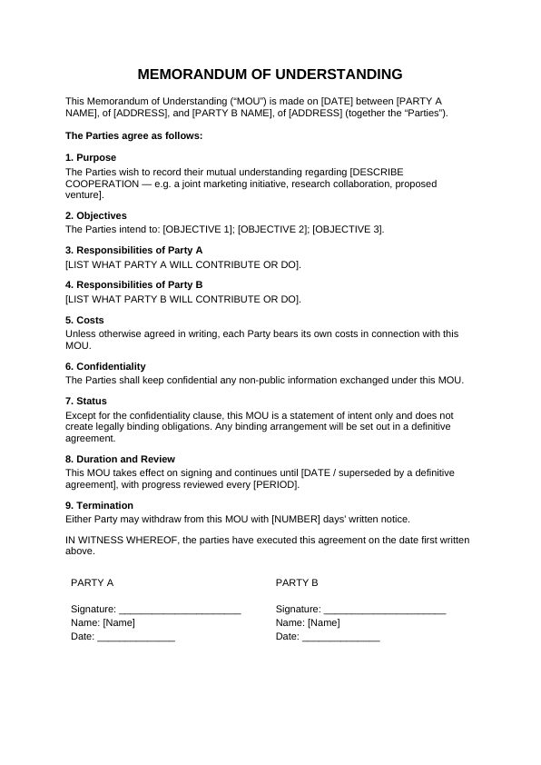 Preview of Memorandum of Understanding (MOU)