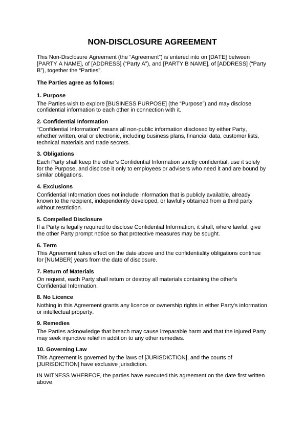 Preview of Non-Disclosure Agreement (NDA)