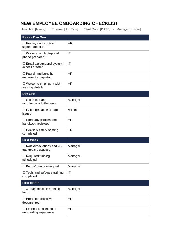 Preview of New Employee Onboarding Checklist