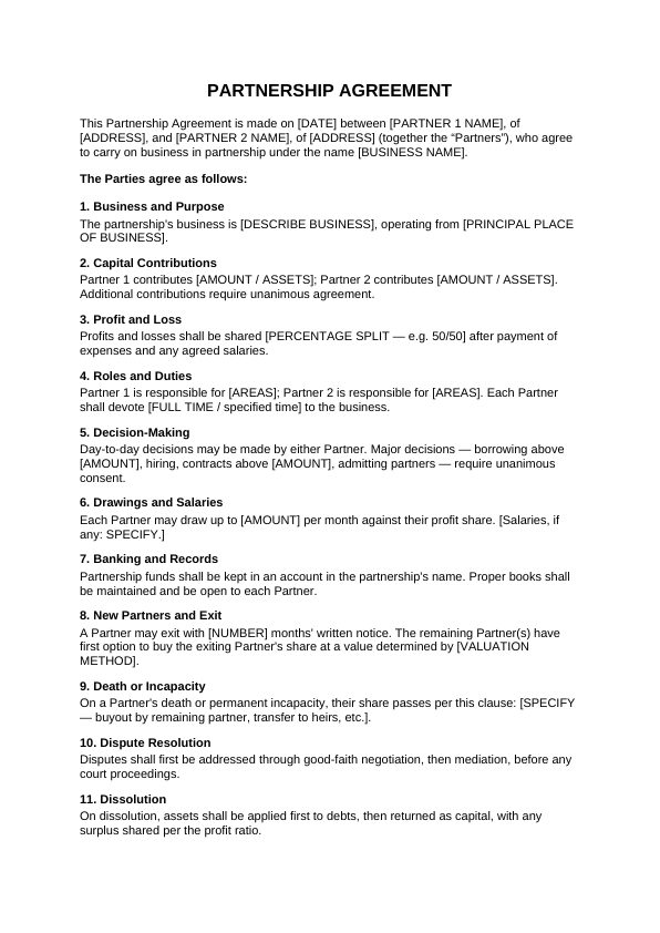 Preview of Partnership Agreement Template