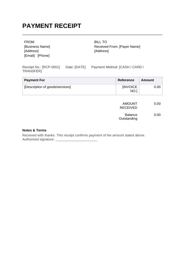 Preview of Payment Receipt Template