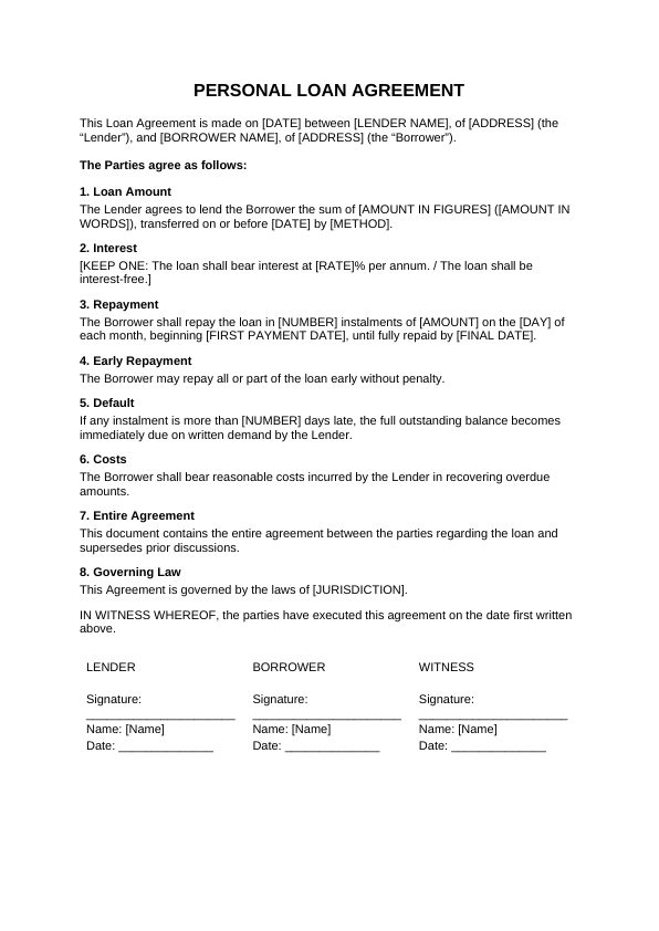 Preview of Personal Loan Agreement