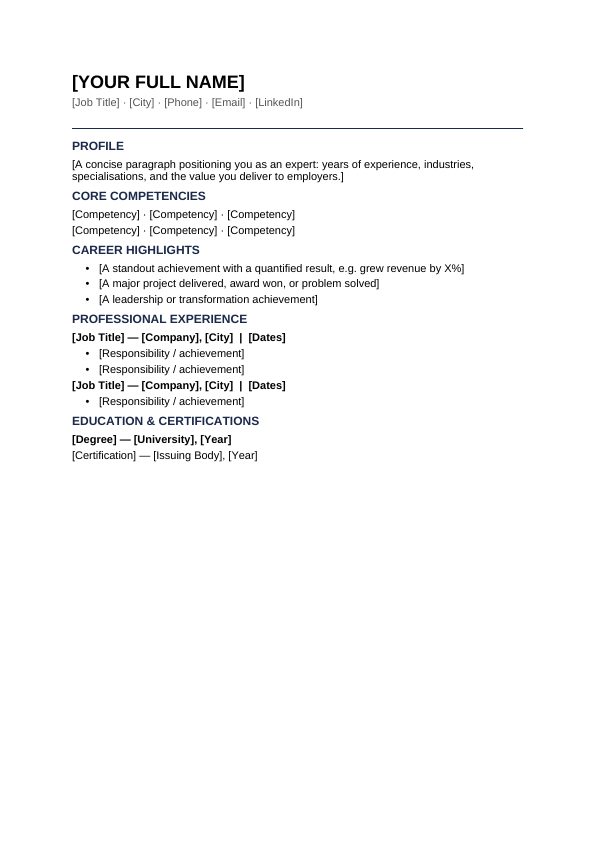 Preview of Professional Resume Template