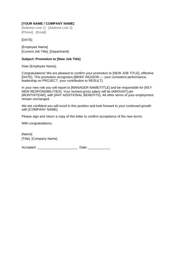 Preview of Promotion Letter Template