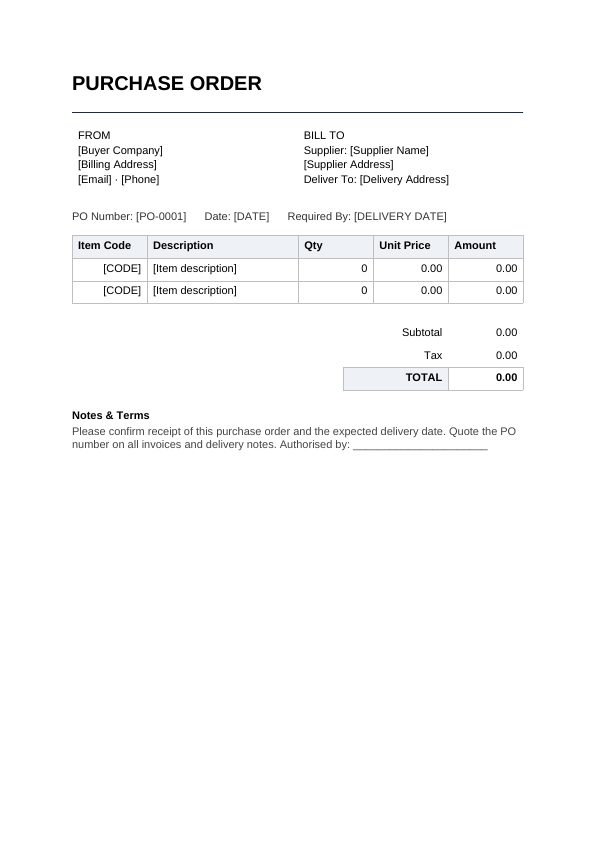 Preview of Purchase Order Template
