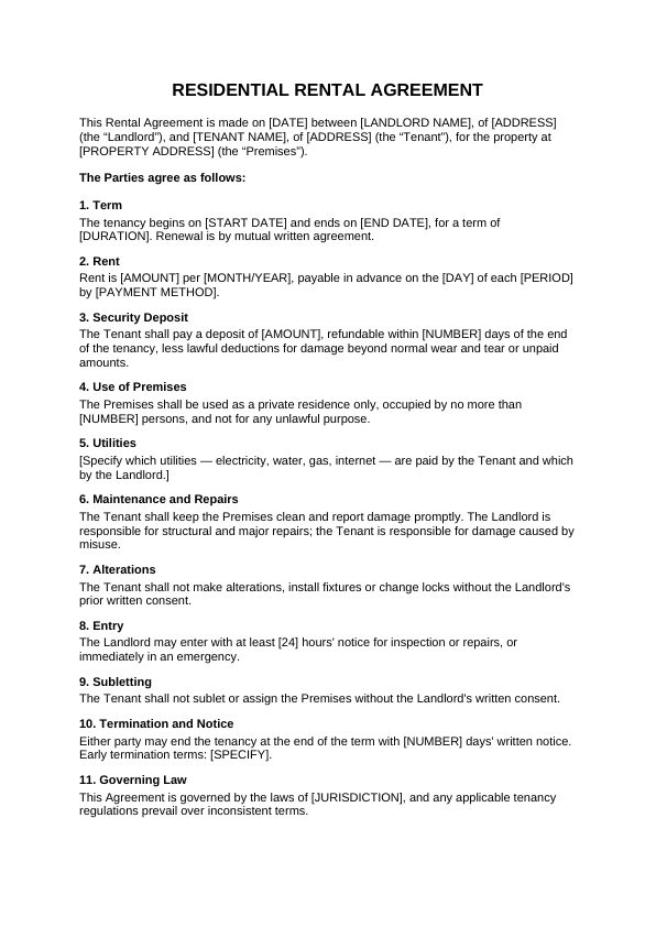 Preview of Rental / Lease Agreement Template
