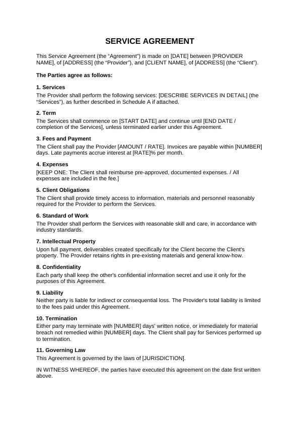 Preview of Service Agreement Template