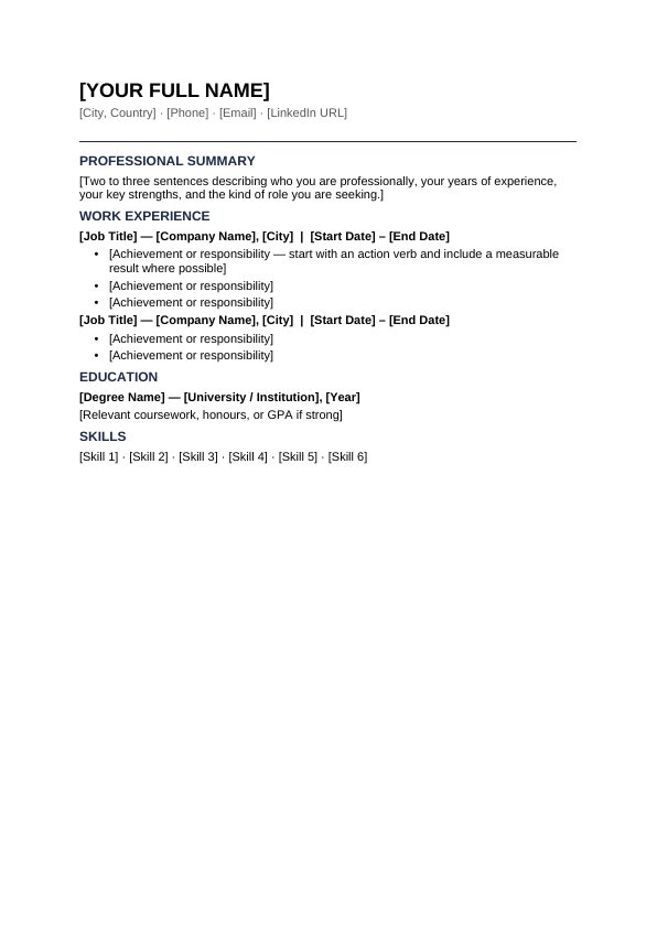 Preview of Simple Resume Template