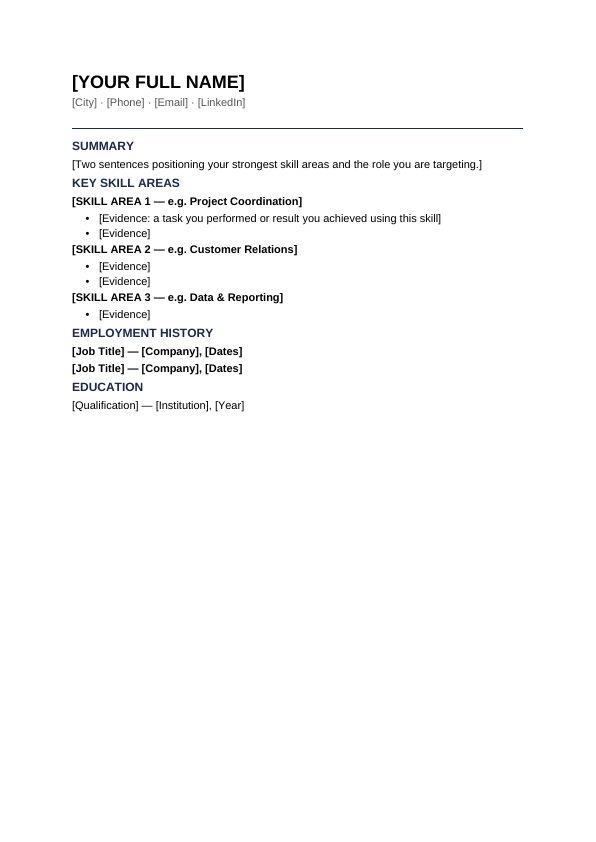 Preview of Skills-Based (Functional) Resume