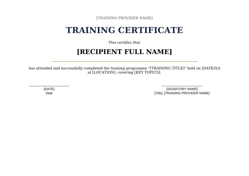 Preview of Training Certificate Template