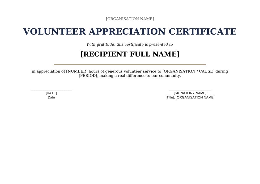 Preview of Volunteer Appreciation Certificate